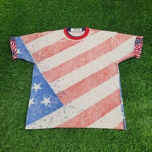 Vintage 80s American Flag Shirt Womens Large 21x25 USA